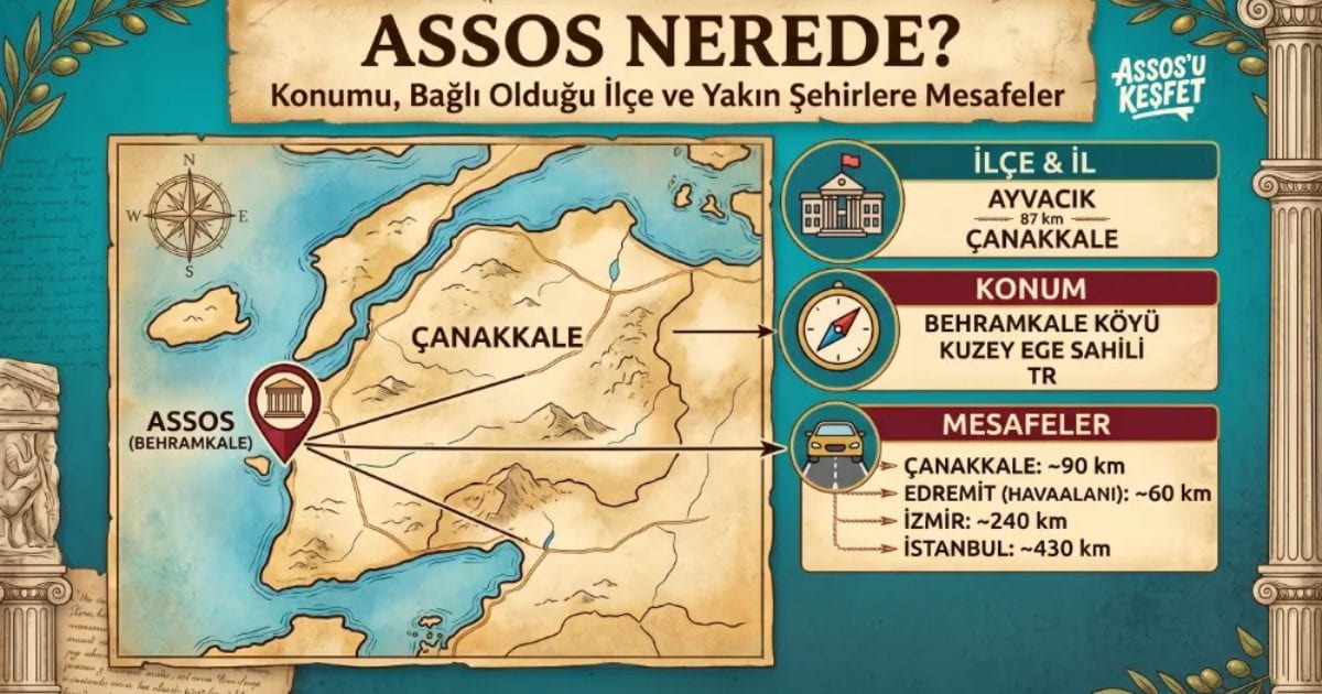 Assos Nerede? Konumu, Bağlı Olduğu İlçe ve Yakın Şehirlere Mesafeler — Assos Gezi Rehberi · Gezi Rehberi
